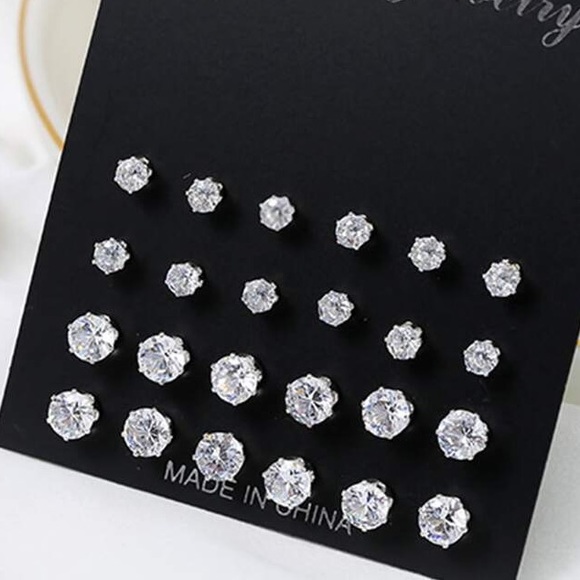 12 pairs Cubic Zirconia Stud Earrings - Picture 1 of 5